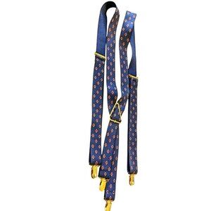 Vintage CAS West Germany Suspenders Clips Navy Blue Red Diamond Mens Formal